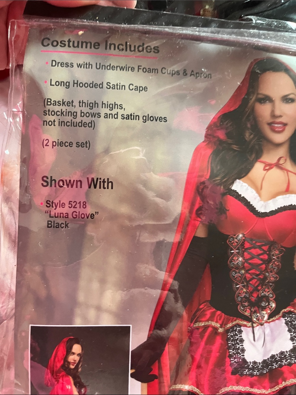 Dreamgirl Little Red Hooded Satin Cape & Dress Costume - Red & Black - Picture 4 of 4